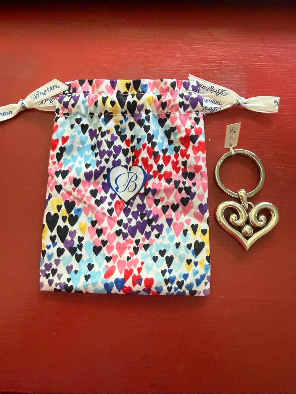 Brighton Silver Heart Keyring with Multicolor Heart Pouch